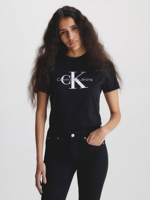 CALVIN KLEIN JEANS MONOGRAM GLITER PRINTED T-SHIRT - BLACK